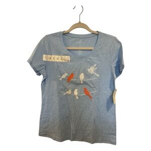 St Johns Bay Womens Petite PM Light Blue Birds on a Wire Graphic Tee NWT SP24SJ